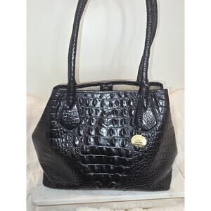 Brahmin Black Leather Croc Embossed Tote Small